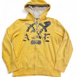 Vintage American Eagle Y2K Applique Zip-Up Hoodie Yellow Size L